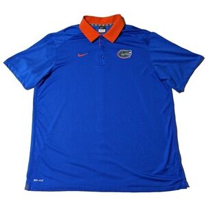 NIKE Florida Gators Men 2XL Blue Orange Embroidered Logo‎ DRI-FIT Polo Shirt EUC